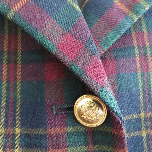 VINTAGE LAUREN RALPH LAUREN Plaid Velvet Collar 100% Wool Blazer Jacket Preppy - Picture 5 of 16
